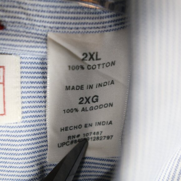 Levi Strauss Signature Mens 2XL White Blue Striped Cotton Long Sleeve Button Up - Picture 4 of 7
